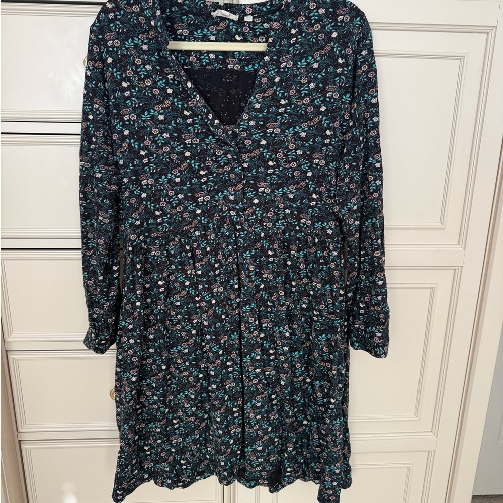 Fat Face Navy Floral Long Sleeve Dress
